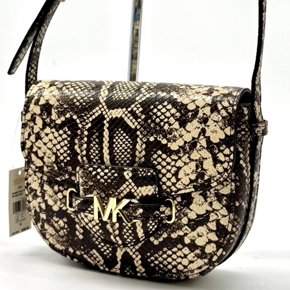 Michael Kors Small Reed Leather Saddle Crossbody Bag Nat/Light Cream